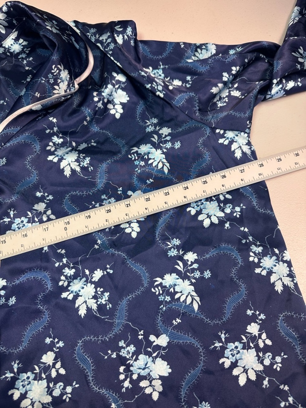 Madeleine Fig Women's Navy Floral Satin Pajama Set 3XL Plus Size Long Sleeve - Picture 4 of 10